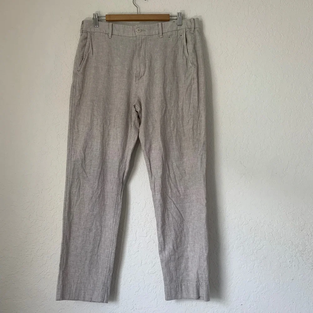 Abercrombie Fitch Pants Men 34x32 Beige Linen Blend Athletic Loose Coastal Luxe